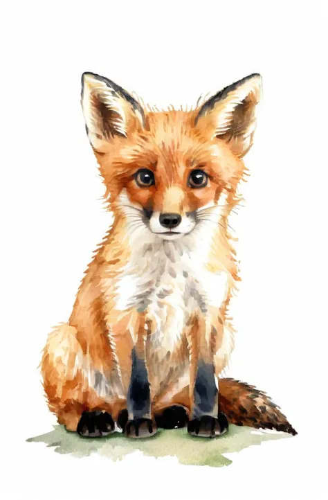 fox,cute,no humans,white background,animal,simple background,watercolor_(medium),, masterpiece, best quality,