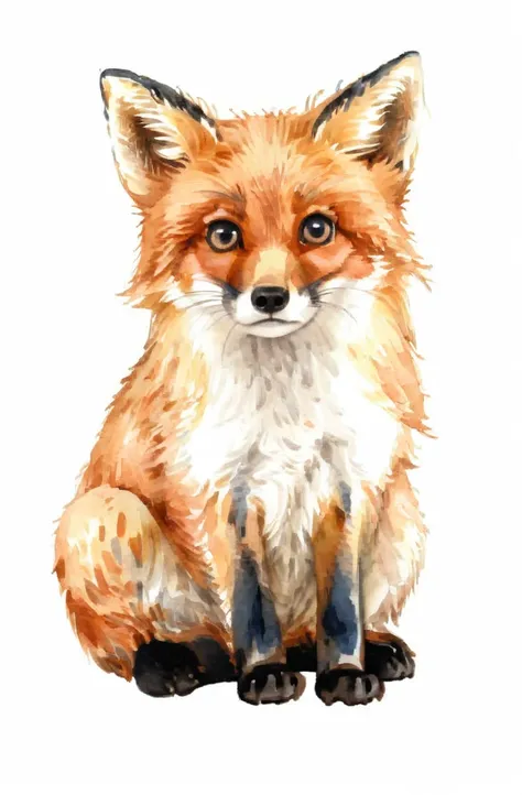 fox,cute,no humans,white background,animal,simple background,watercolor_(medium),, masterpiece, best quality,