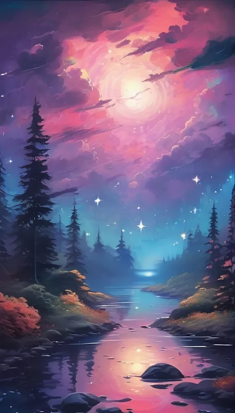 ultra-detailed,impressionistic style,star-filled night sky,dreamy atmosphere,gentle moonlight,cosmic patterns,peaceful ambiance,...