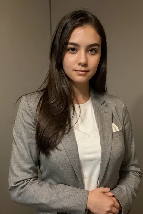 A professional headshot of a confident and friendly young adult. The person is dressed in formal business attire, with a neutral background. The lighting is even and flattering, highlighting the persons features. The expression is warm and approachable, su...