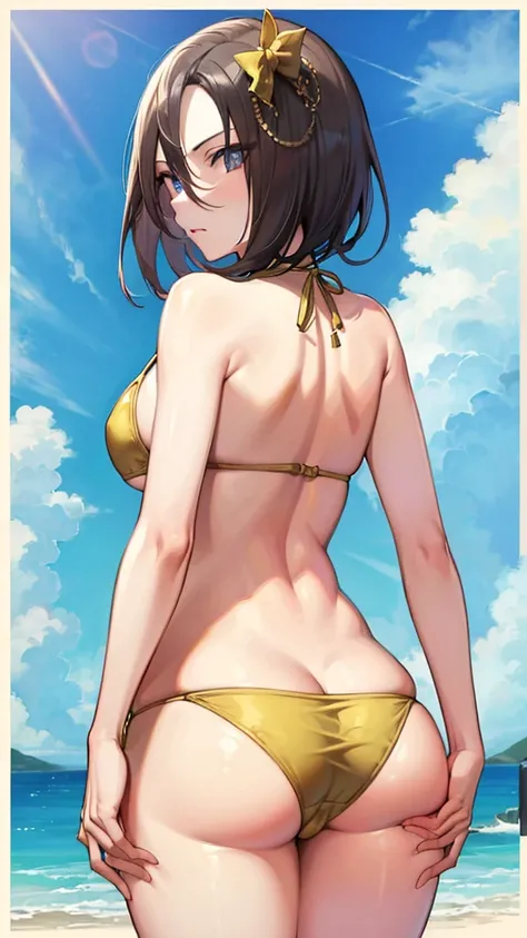 (((masterpiece))),(((High resolution)))、(((perfect face)))、(((Air Groove))), ((bikini)), ((top quality eyes)), ((high resolution face)), detailed face, (detailed texture), (plump), (big tits), ((back)), ((ass))
