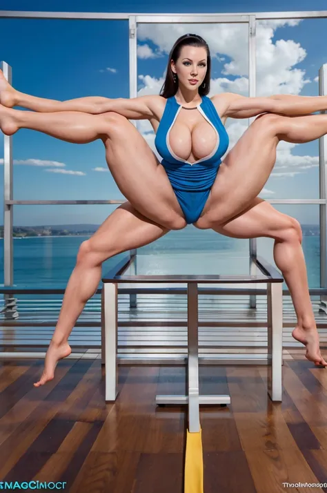 Angela white in yoga attire fully clothed , Thick muscular legs,Conjoined legs, waist to waist no torso, four legs, many legs, human legs, sexy legs ands feet,full body