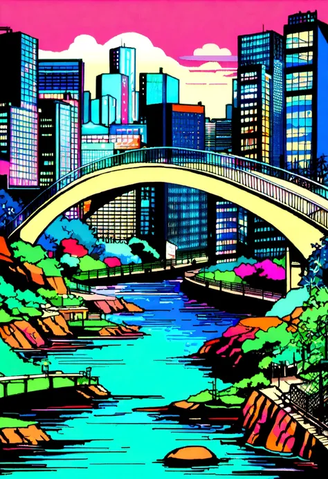 masterpiece, Highest quality, Beautiful attention to detail, Super detailed, In detail, High resolution, Perfect Anatomy, colorful, pastel colour, (1 Girl), City pop illustrations, (City Pop Art), Simple Background, Retro Style, (Vaporwave City Pop), (80s ...