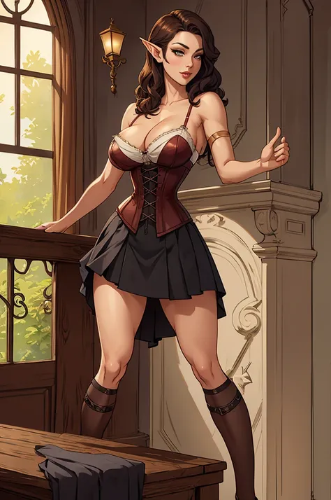 corset, cleavage, legs, standing, sexy, seductive, skirt, rubenesque, elf