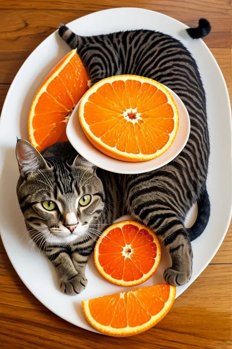 Cat made from orange fruit on Japanese plate