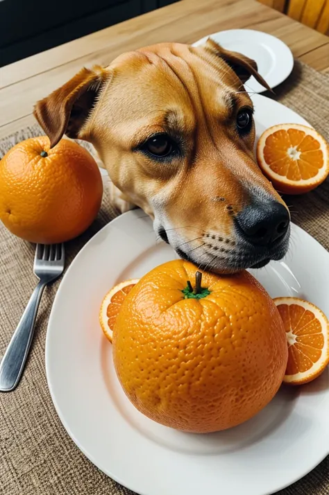 Orange fruit look like dog on plate
