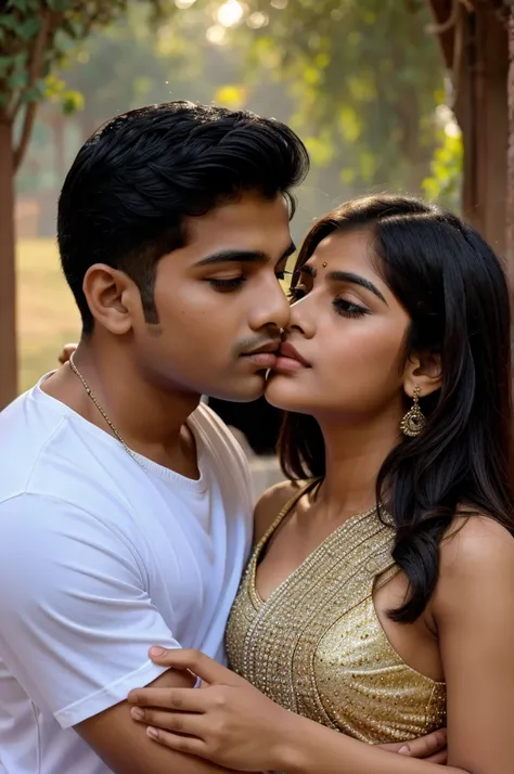 Make a image .
Size 9:16
A 29 year Indian boy kissing a girl forhad 
Looking pretty and beautiful 