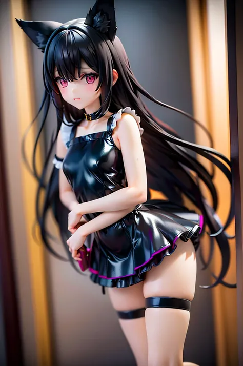 black long hair hyper cute wolf shota,frilly garter mini-skirt dress,butt,