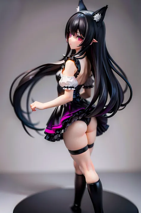 black long hair hyper cute wolf shota,frilly garter mini-skirt dress,butt,