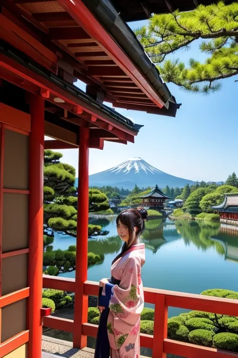 Beautiful women and the beautiful scenery of Japan