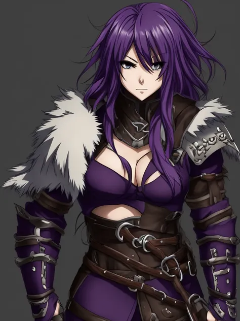 a female character for a soul eater style anime with these characteristics:

- A bear-woman demi-human (just bear paws and ears)
- Scar on the cheek and neck - Lifeless dark purple eyes and short dark purple hair - An extremely tired look - Above average b...