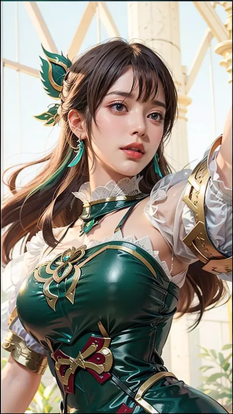 a close up of a girl(vexana) , green hair , big booobs ,  shadowbringers cinematic, 4 k detail fantasy, a beautiful fantasy empress, game cg, xianxia fantasy, xianxia hero, 2. 5 d cgi anime fantasy artwork, cinematic goddess close shot, ruan jia and artger...