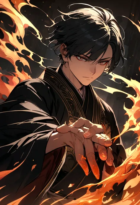 a young man who comes from Asia, has the power of fire that can come out of his hands, can control fire, manipulate fire, and wears a black robe