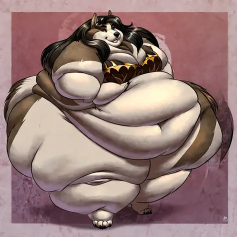 Malanute, female, long hair,fat arms, fat legs, belly rolls, fat rolls, hip fat rolls,obese, gorgeous, beautiful, eyelashes, feminine 