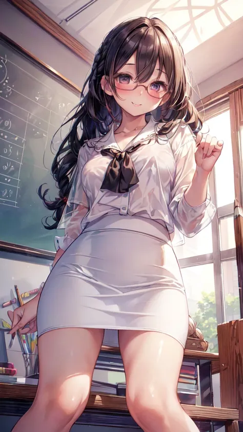 (Ultra-high resolution of the highest quality, masutepiece, Best Quality, 8K, Super Detail, Best Quality:1.3), (Anatomically correct:1.2), (1 elementary school female teacher:1.6), (large breasts:1.1), (drooping eyes:1.3), (blush cheek, blush body:1.3), (w...