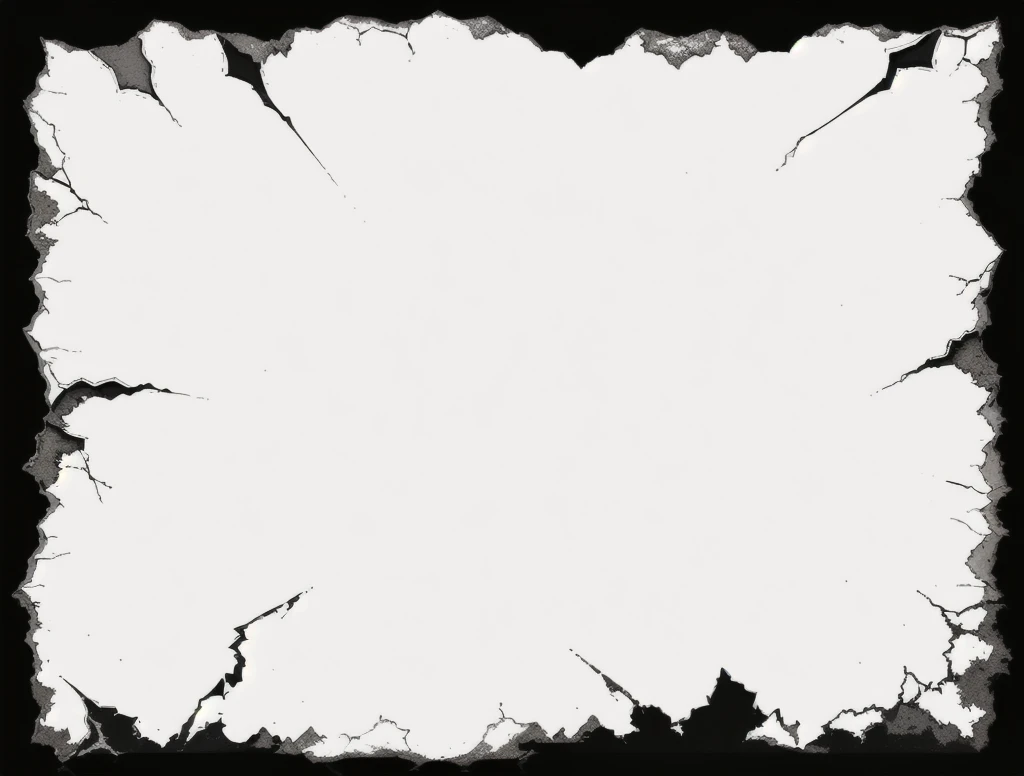 a close up of a black and white picture of a paper with small tear at the edge, dark background, paper with small tear and cracks, rustic yet enormous scp, decayed edge of paper, old paper, rot paper, high contrast, black and white, 2d vector, grudge effec...