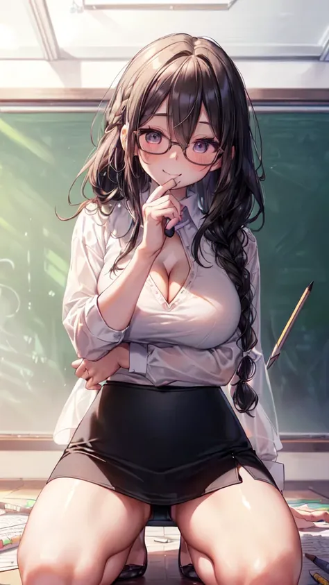 (Ultra-high resolution of the highest quality, masutepiece, Best Quality, 8K, Super Detail, Best Quality:1.3), (Anatomically correct:1.2), (1 elementary school female teacher:1.6), (large breasts:1.1), (drooping eyes:1.3), (blush cheek, blush body:1.3), (w...