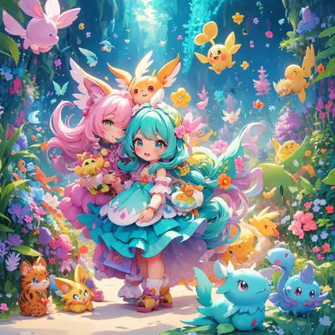 best quality，Super detailed，Realistic，（Pixel art，Concept Art：1.2），mood，Unbridled imagination，quirky style，Cartoon creatures，Crazy combination，chaotic scene，，creativity，Art，mixed species inspiration，Pokemon style，Love to play、whimsical、Colorful、Playful、imag...