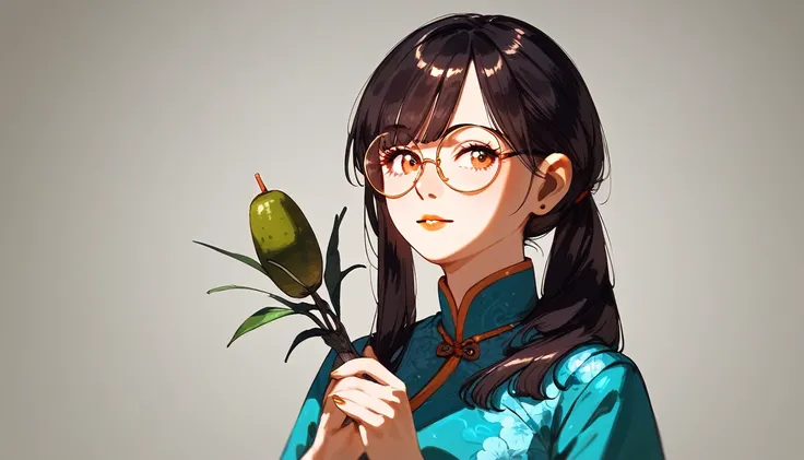 score_9, score_8_up, score_7_up, detailed, rating safe, absurdity, face focus, 1girl, 20years old, shiny skin, Mandarin dress, round glasses,