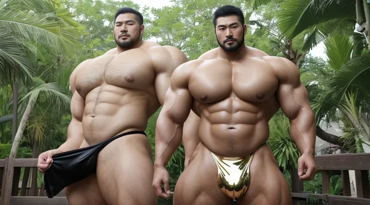 A handsome Asian actor，30 years old，Tall and handsome, Toned body，short hair, O-Shaped Beard，Perfect body, Dark and shiny skin，Smooth skin，The body is hairless，Muscle bulge, Muscular, Very large pectoral muscles，Very sexy abdominal muscles，Very well-develo...