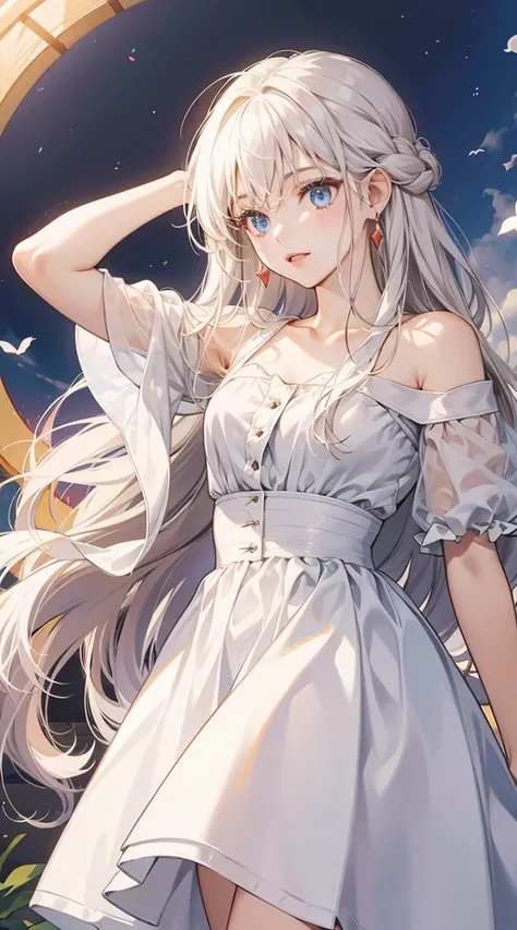 Make gril with white dress long hair look like anime