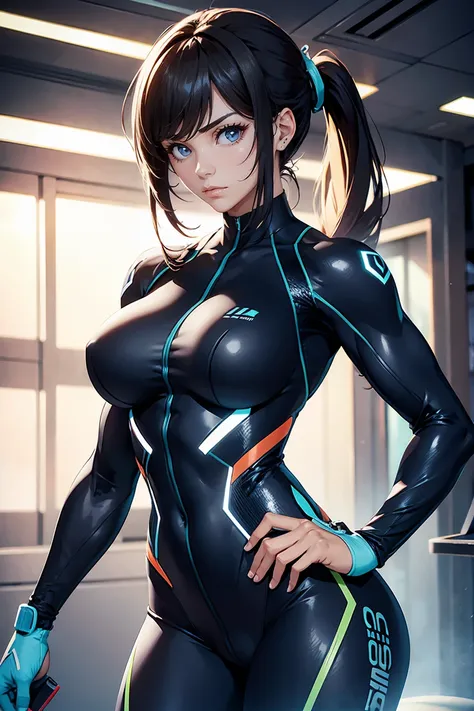 woman in high tech suit big biceps