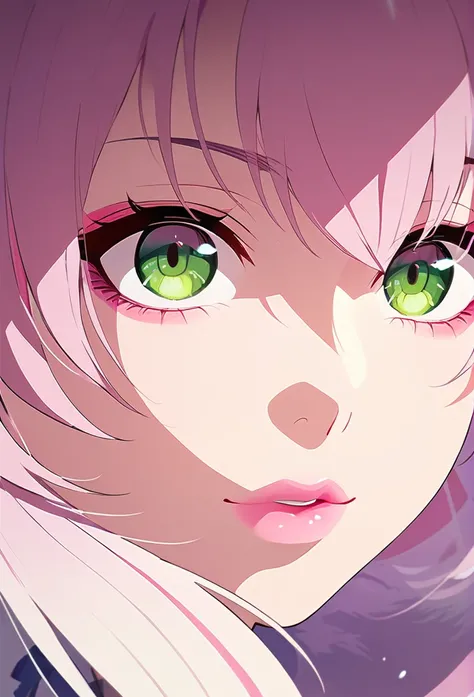 beautiful detailed eyes, beautiful detailed lips, extremely detailed eyes and face, a   kitsune, pink hair, green eyes,