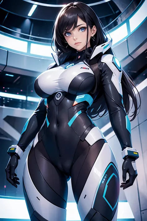 woman in high tech suit big musular