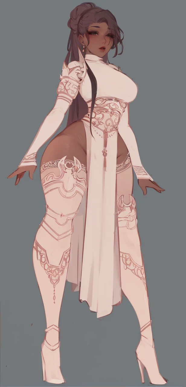 a drawing of a woman in a white dress, full body adoptable, full body xianxia, full body details, fullbody view, desert robe, beautiful full body concept art, by Lü Ji, clear outfit design, outfit design, ancient white dress, full body concept, full body s...