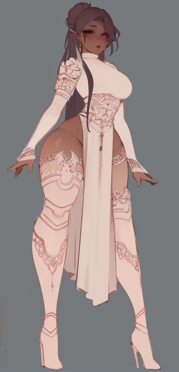 a drawing of a woman in a white dress, full body adoptable, full body xianxia, full body details, fullbody view, desert robe, beautiful full body concept art, by Lü Ji, clear outfit design, outfit design, ancient white dress, full body concept, full body s...