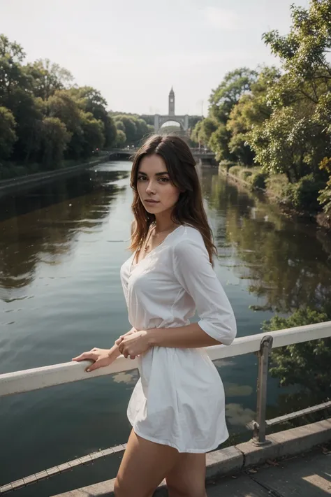 beautiful woman on a bridge