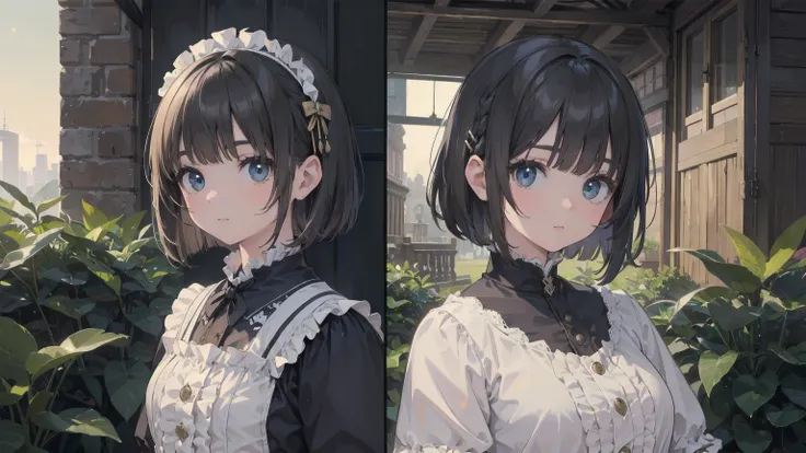 (Highest quality、16K、masterpiece、Ultra-high resolution、Victorian era、Realistic:1.2)、Cowboy Shot、One-length bob cut braided hair clip with front drop、Branded Uniforms　cute、clear、 Tsundere、heroine&#39;attribute
