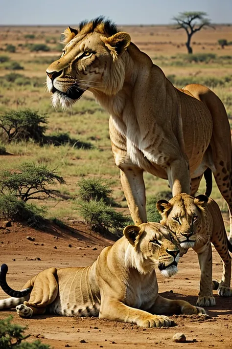  Animated scenes showing the girl and the lioness overcoming obstacles in the African savanna, such as traversing rugged terrain or outwitting predators.