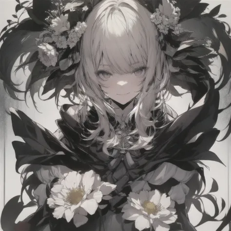 leaning front ,girl from upper view、(masterpiece, highest quality, official art:1.2), ,looking at the viewer,1 girl,alone, white background, ,(2D:1.5) ,whole body、Masterpiece、Popular on pixiv、Girl、dress、bouquet、sight、disorganized, absolute resolution, incr...