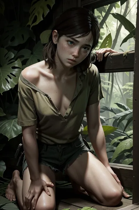 ((masterpiece, best quality))
TLOU2Ellie, 1girl, solo, brown hair, green eyes, Amidst a dense rainforest with exotic flowers, leaning forward with hands on knees (No clothes) (undressed) (seductive)