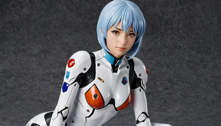 rei ayanami from neon genesis evangelion, beautiful japanese teenager, white suit, real girls, she&#39;s in a super futuristic m...