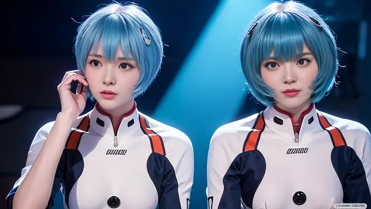 (Highest quality, High resolution, Tabletop:1.2), One Girl, ayanamirei, Bobcut, Plug Suit, Upper Body View、Interface Headset, background, Light blue hair color, Expressionless, Apply blush all over the face, Embarrassing, View your viewers