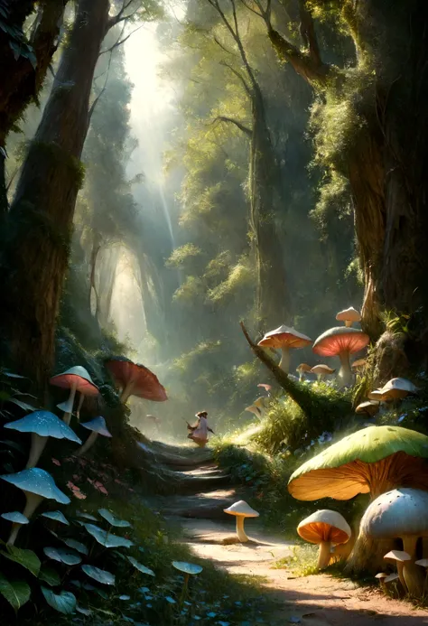 a field of magical mushrooms, glowing with stardust, surrounded by whimsical fairies, detailed fantasy landscape, (best quality,4k,8k,highres,masterpiece:1.2),ultra-detailed,(realistic,photorealistic,photo-realistic:1.37),vibrant colors,dramatic lighting,e...