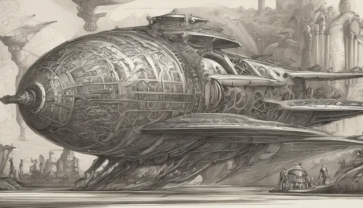 In this awe-inspiring blend of steampunk-inspired and futuristic elements, a unique starship takes center stage, designed by the genius imaginations of Mary Shelley & Tim Burton, & Ridley Scott. The starship is an amalgamation of iconic vehicles from diffe...