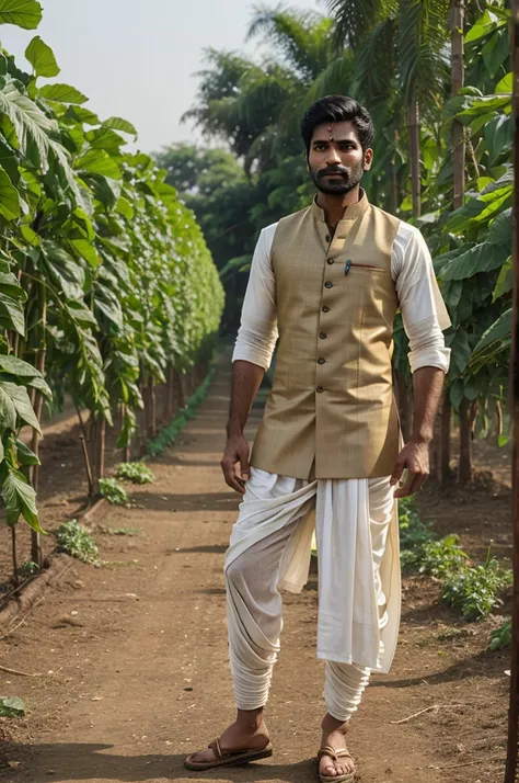 Indian man in farm with dhoti kurta 
