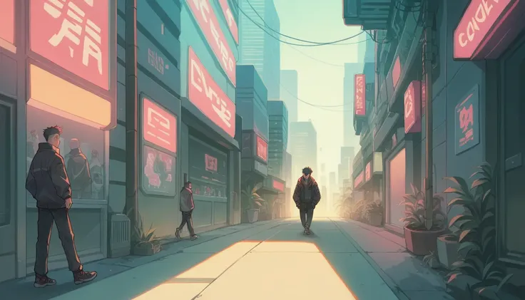 score_9, score_8_up, score_7_up, source_anime, adam smasher from cyberpunk, walking, cyberpunk city, drinking icecream