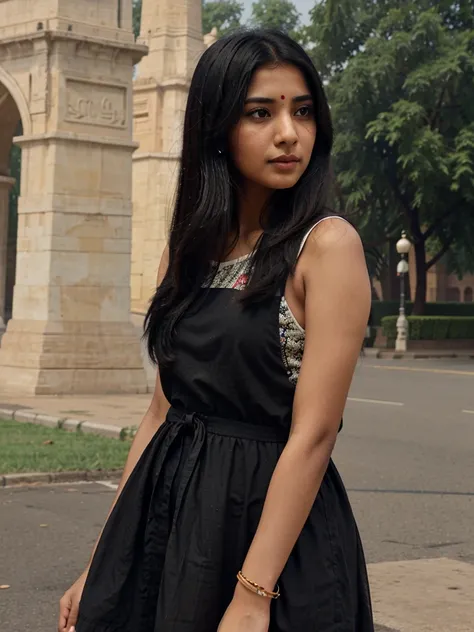 A indian gril black hair   at  india gate