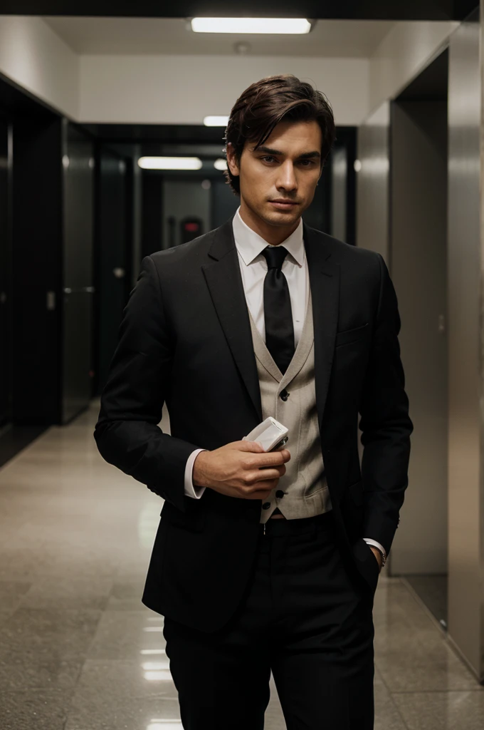 A picture of a man wearing a cool black suit