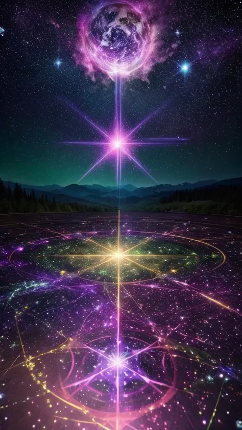 forest　synapse　Purple Flame　A hexagram made of shining stars　The Creation of Heaven and Earth　A collaborative world　Connected Universe　green　pink　Gold Sparkle　peace