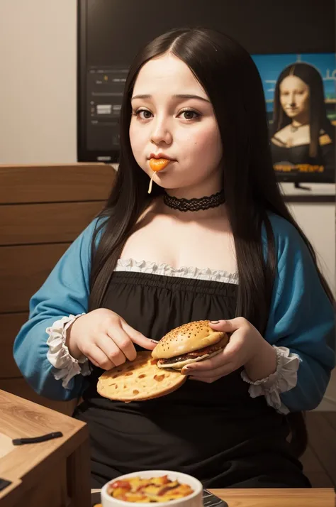 MORBID OBESE MONALISA EATING CHEESEBURGER WHILE PLAYING VIDEO GAMES