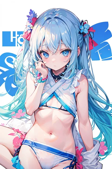 Swimwear、girl、White background、look up、Shy pose