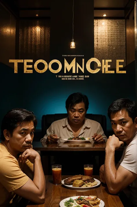 The poster : five middle-aged Southeast Asian men eating dinner with a numb expression on their faces. The room appears unattractive, and the food looks ordinary.