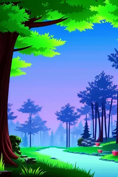 eic image in cool colors, inside a dark forest, in side scroller