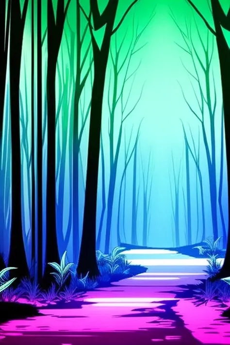 eic image in cool colors, inside a dark forest, in side scroller