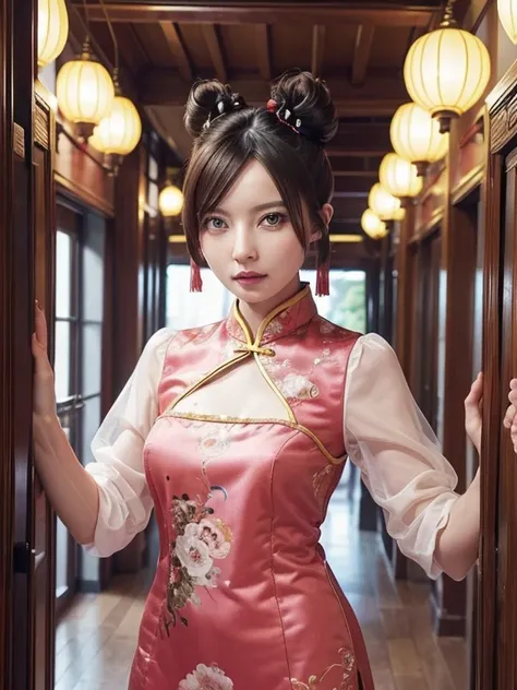 becky, (high quality, high resolution:1.2), (realistic:1.4), (1 girl:1), traditional chinese dresses,  (charming monkey:1), (((d...